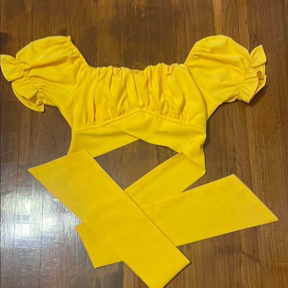 Yellow Puff Sleeve Crop Top